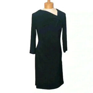 Adrianna Papell Women Black Midi Elegant Dress Asymmetrical Neckline Size 4 NWT